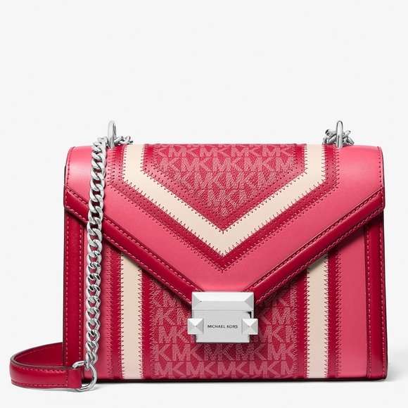 Michael Kors Whitney MD Color-Block and Signature Logo Shoulder Bag Raspberry - Picture 1 of 11